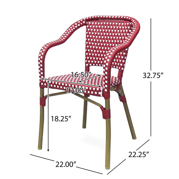 English Elm Bistro Chair Set of 2 French Country Woven Aluminum Outdoor Patio Seating Pair Red 72906.00RED