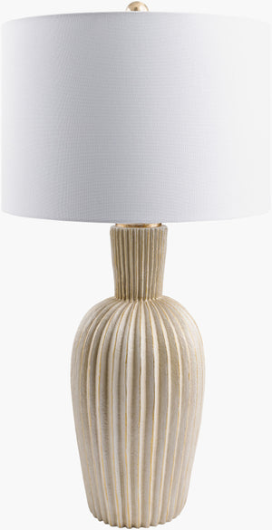 Surya Bravura Elegant 31" Accent Table Lamp With Linen Shade - Classic Resin Design For Any Room Decor Body, Light Gray,Shade (Outside), Cream,Shade (Inside), White,Finial, Gray,Harp, Metallic ,Gold,Cord, Translucent Resin,Linen,Polyester,Plastic Bra-001