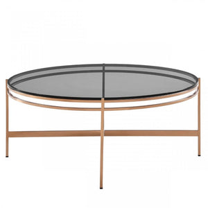 VIG Furniture Bradford Round Smoked Glass Coffee Table With Rose Gold Metal Base — Glam Contemporary Centerpiece VGEWCT1011-3AA-CT