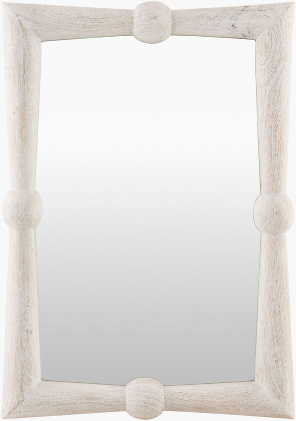 Surya Branka 34"H X 24"W X 3"D French Country Cottage Accent Mirror – Rustic Charm For Elegant Spaces Frame, White Mango Wood Brak001-3424