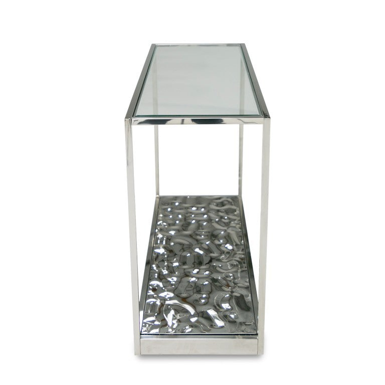 VIG Furniture Braxton Clear Wave Glass Console Table With Stainless Steel Frame, Tempered 10Mm Top, 79Lb Capacity VGGMST-1676-CON