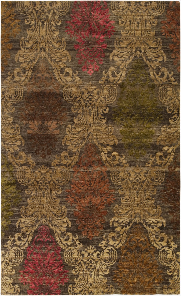 Surya Brocade Brc-1000 2' X 3' Luxurious Handmade New Zealand Wool Rug - Elegant Artisan Craftsmanship Brown Nz Wool Brc1001-23