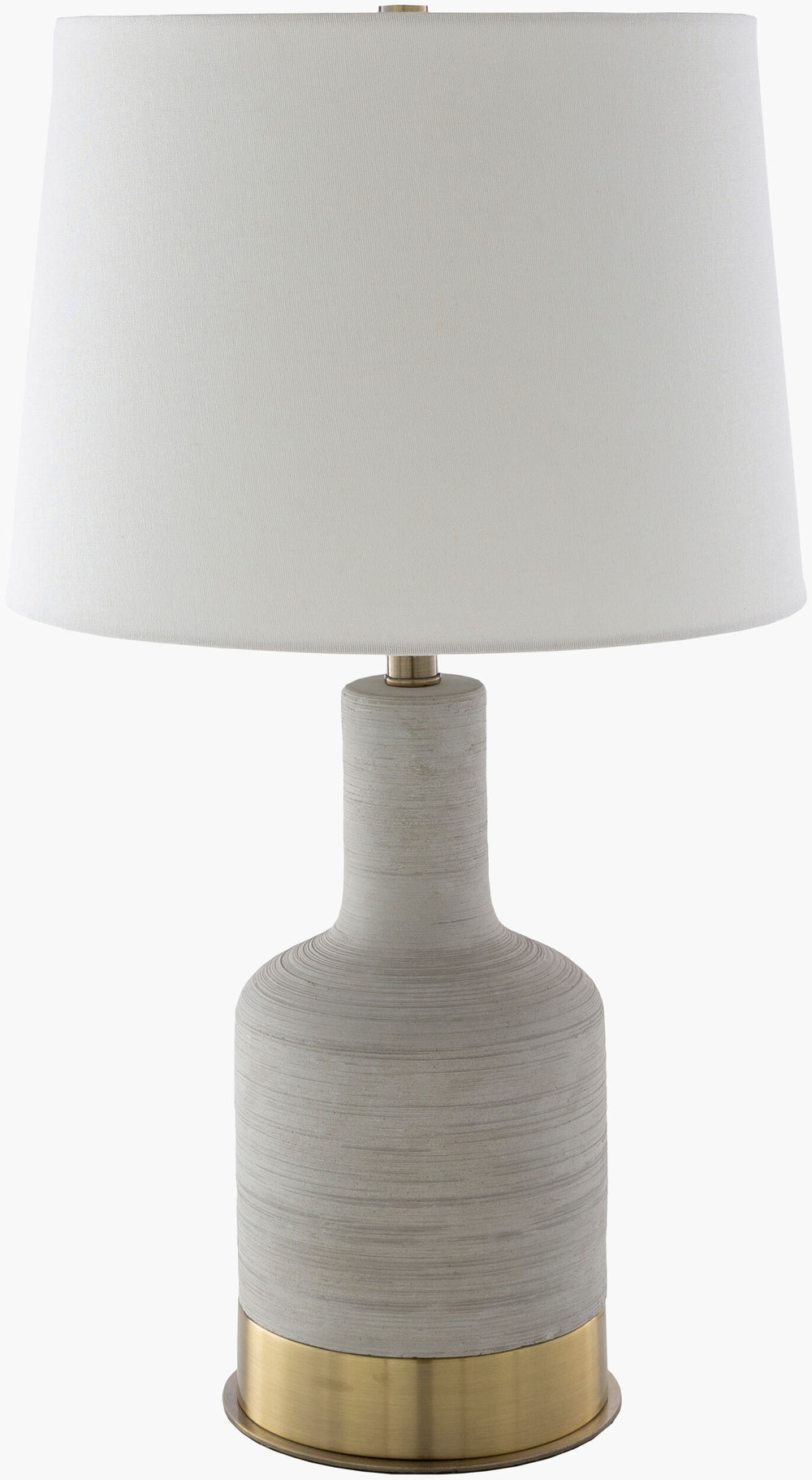 Surya Brae 27" Elegant Accent Table Lamp – Timeless Metal & Linen Design For Traditional Home Decor Body, Light Gray,Base, Metallic ,Brass,Shade (Outside), Ivory,Shade (Inside), White,Finial, Metallic ,Brass,Harp, Metallic ,Brass,Cord, Translucent Concrete,Iron,Linen,Iron Bre-001