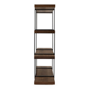 VIG Furniture Brewer Walnut & Black Bookshelf — Mid-Century Modern Industrial Shelving, Tempered Glass Back Panels, 4 Shelves VGBBMQ2001SF-BLK
