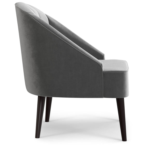 English Elm Harrah Velvet Accent Chair with Tufted Channel Back and Solid Rubberwood Legs, Mid-Century Flair Gray B136P158681