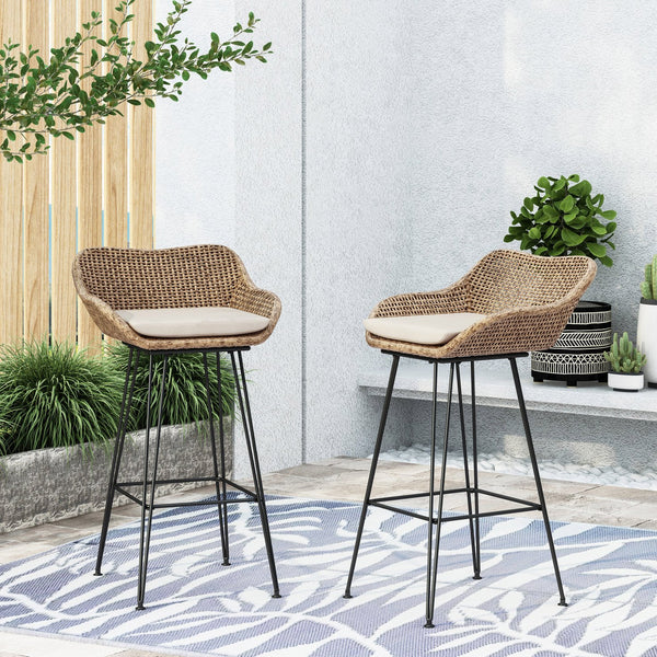 English Elm Pe Rattan Outdoor Bar Stools All Weather Woven Set with Cushioned Seats for Patio 71503.00LBRN-4