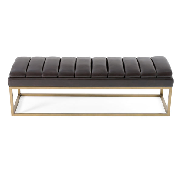 Vig Furniture Modrest Bridger - Luxurious Black Vegan Leather Dining Bench With Elegant Brass Frame Design Black  Vgga-8667be-blk