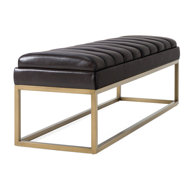 Vig Furniture Modrest Bridger - Luxurious Black Vegan Leather Dining Bench With Elegant Brass Frame Design Black  Vgga-8667be-blk