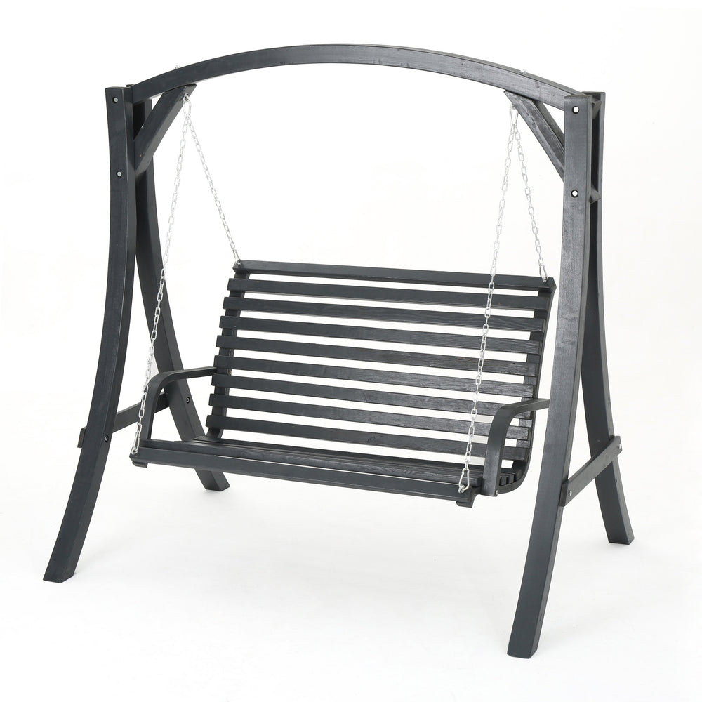 English Elm San Juan Freestanding Larch Wood Swing Loveseat Outdoor Garden Retreat Bench 54880.00BGRY_54880.00CGRY