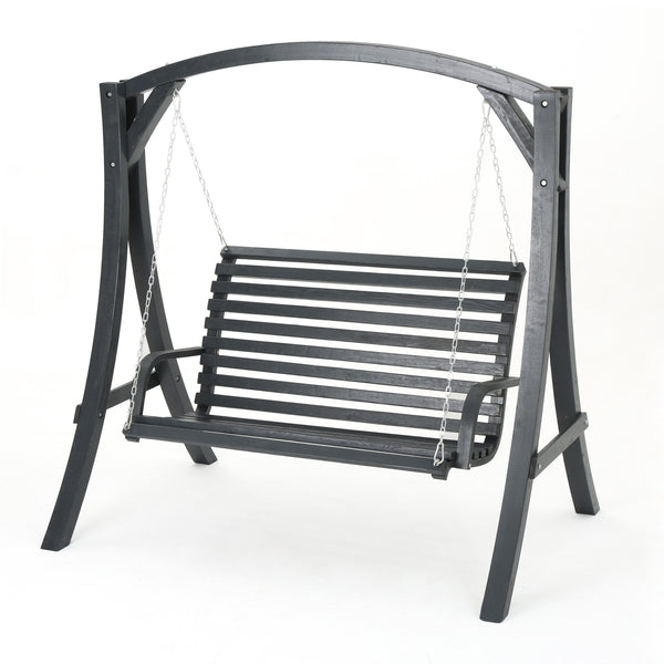 English Elm San Juan Freestanding Larch Wood Swing Loveseat Outdoor Garden Retreat Bench 54880.00BGRY_54880.00CGRY