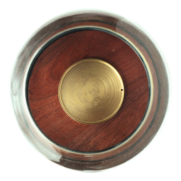 English Elm Christopher Knight Home® - CIRCLE Mango Wood Hurricane Candle Holder with Ornate Gold Accents, Handcrafted Boho Tempered Glass 72064.00