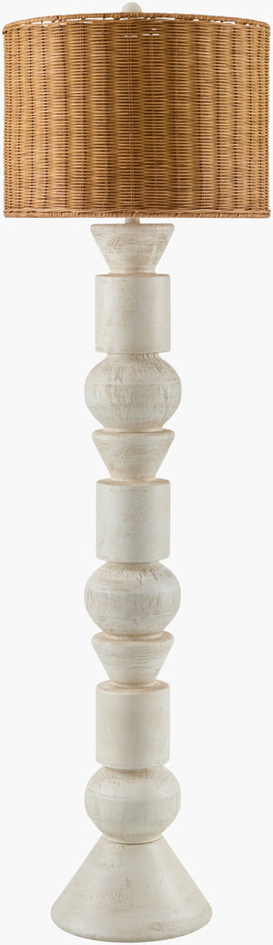 Surya Berekua 62" Rustic Accent Floor Lamp With Stylish Linen Shade & Rattan Lining For Cozy Ambiance Body, White,Shade, Brown,Finial, White,Harp, Metallic ,Gold,Cord, Translucent Resin,Linen,Rattan,Plastic Brk-001