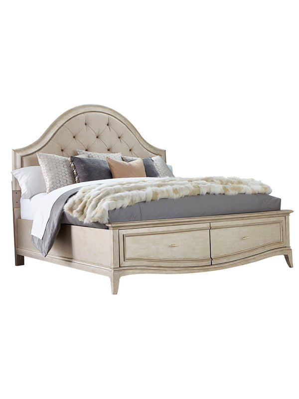 A.R.T. Furniture Starlite Glamour Bed With Elegant Gold Accents And Spacious Footboard Drawers For Stylish Storage Silver, Silver Parawood Solids,Primavera Veneer,Foam,Fabric,Metal 406165-2227s2