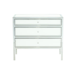 Bernhardt Bernhardt Blanca 34" Nightstand — Polished Stainless Steel Frame, Inset Snow Glass, 3 Bright Drawers 372215
