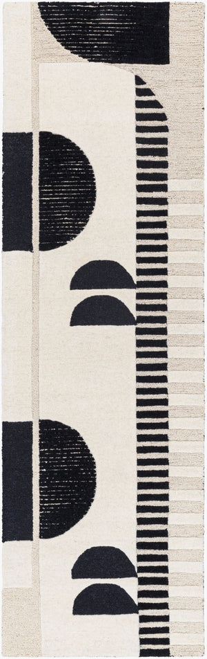 Livabliss Brooklyn Handmade Wool Area Rug with High Low Pile Geometric Pattern for Living Room Black, Cream 2'6" x 8' BRO2304-268
