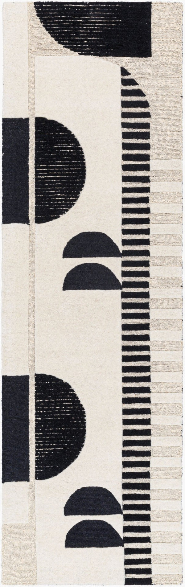 Livabliss Brooklyn Handmade Wool Area Rug with High Low Pile Geometric Pattern for Living Room Black, Cream 2'6" x 8' BRO2304-268