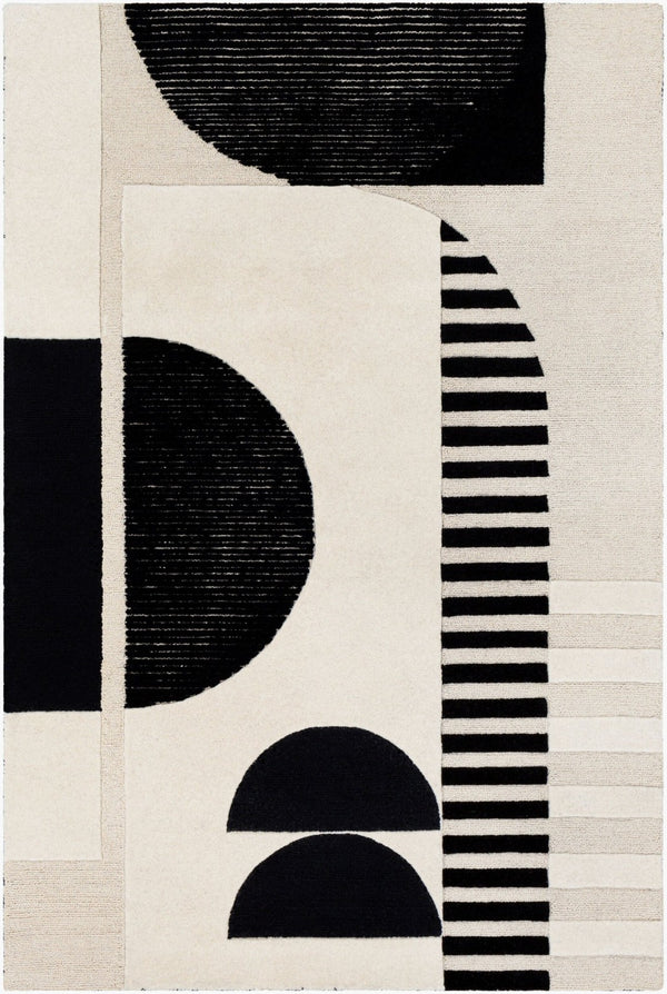 Livabliss Brooklyn Handmade Wool Area Rug with High Low Pile Geometric Pattern for Living Room Black, Cream 8'10" x 12' BRO2304-81012
