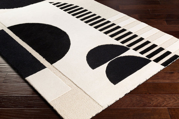 Livabliss Brooklyn Handmade Wool Area Rug with High Low Pile Geometric Pattern for Living Room Black, Cream 8'10" x 12' BRO2304-81012