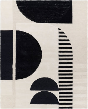 Livabliss Brooklyn Handmade Wool Area Rug with High Low Pile Geometric Pattern for Living Room Black, Cream 8' x 10' BRO2304-810