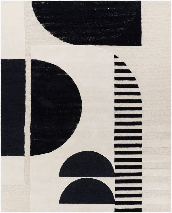 Livabliss Brooklyn Handmade Wool Area Rug with High Low Pile Geometric Pattern for Living Room Black, Cream 8' x 10' BRO2304-810