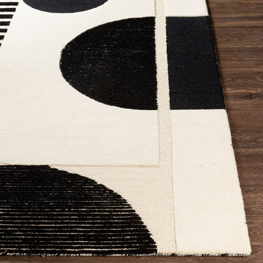 Livabliss Brooklyn Handmade Wool Area Rug with High Low Pile Geometric Pattern for Living Room Black, Cream 2'6" x 8' BRO2304-268