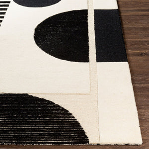 Livabliss Brooklyn Handmade Wool Area Rug with High Low Pile Geometric Pattern for Living Room Black, Cream 8'10" x 12' BRO2304-81012