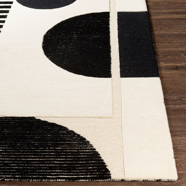 Livabliss Brooklyn Handmade Wool Area Rug with High Low Pile Geometric Pattern for Living Room Black, Cream 8'10" x 12' BRO2304-81012