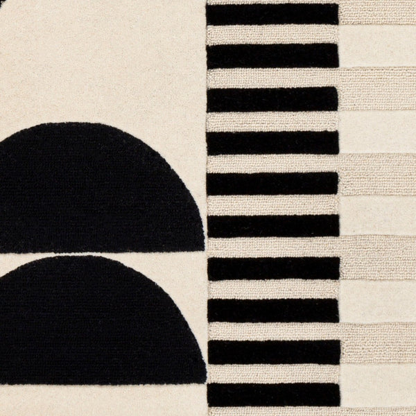 Livabliss Brooklyn Handmade Wool Area Rug with High Low Pile Geometric Pattern for Living Room Black, Cream 8'10" x 12' BRO2304-81012