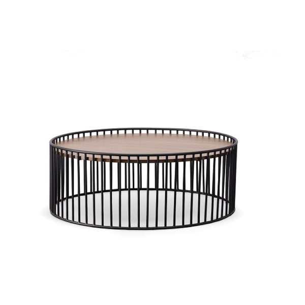 VIG Furniture Bronson Round Walnut Coffee Table 36" Mid-Century Modern 36-Inches Top Black Metal Base, No Assembly VGMAMIT-5224-COF