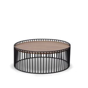 VIG Furniture Bronson Round Walnut Coffee Table 36" Mid-Century Modern 36-Inches Top Black Metal Base, No Assembly VGMAMIT-5224-COF