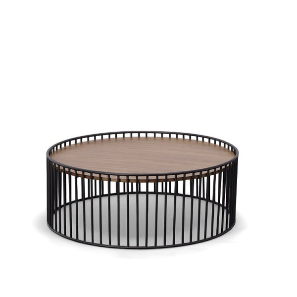 VIG Furniture Bronson Round Walnut Coffee Table 36" Mid-Century Modern 36-Inches Top Black Metal Base, No Assembly VGMAMIT-5224-COF