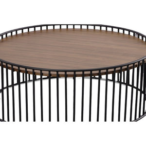 VIG Furniture Bronson Round Walnut Coffee Table 36" Mid-Century Modern 36-Inches Top Black Metal Base, No Assembly VGMAMIT-5224-COF