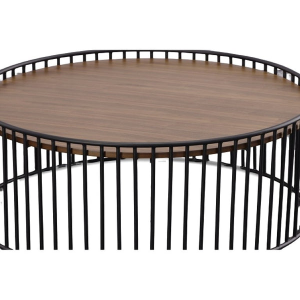 VIG Furniture Bronson Round Walnut Coffee Table 36" Mid-Century Modern 36-Inches Top Black Metal Base, No Assembly VGMAMIT-5224-COF