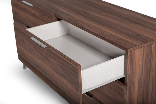 VIG Furniture Brooklyn Italian Walnut Dresser With Six Soft-Close Drawers, Stainless Steel Accents, Modern Elegance VGACBROOKLYN-DRSR
