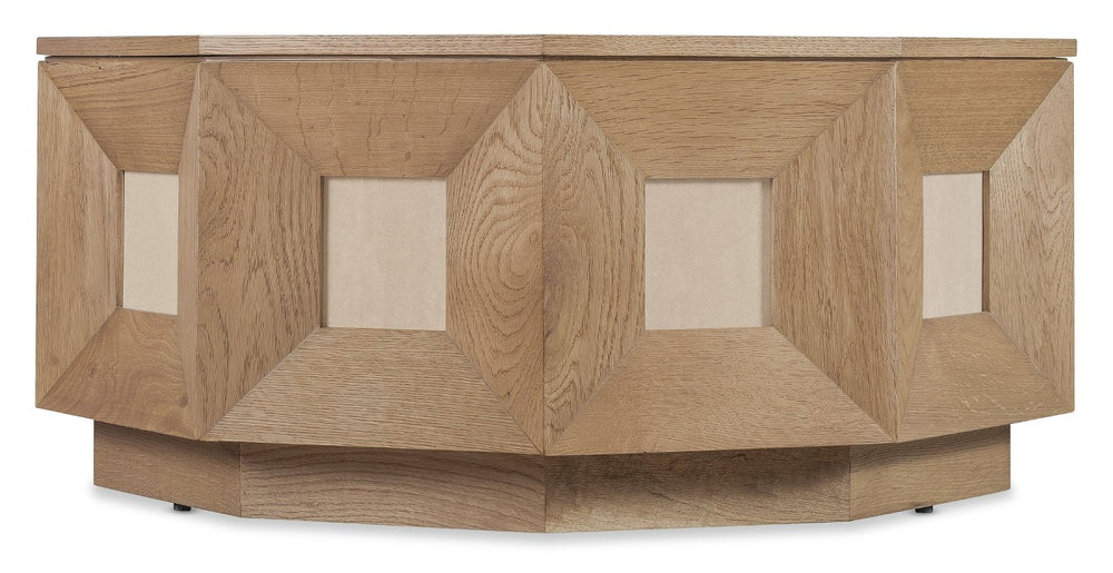 Hooker Furniture Commerce Decagon Cocktail Table With Marble Insets, Oak Finish & Plinth Base For Modern Luxe Rooms 7228-80237-80