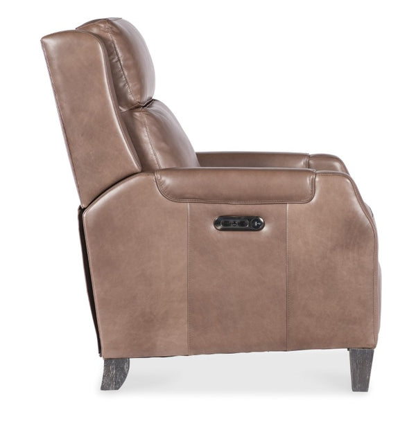 Hooker Furniture Nelson Power Recliner With Power Headrest, Usb Charging, Semi-Aniline Leather, Tapered Wood Legs Brown RC818-PH-076
