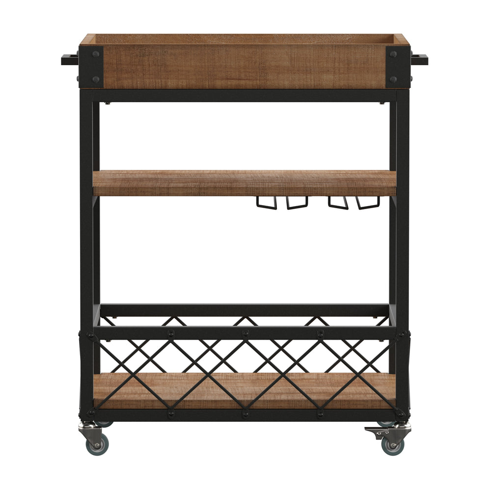 Homelegance By Top-Line Rafferty Rustic Serving Cart Oak Wood