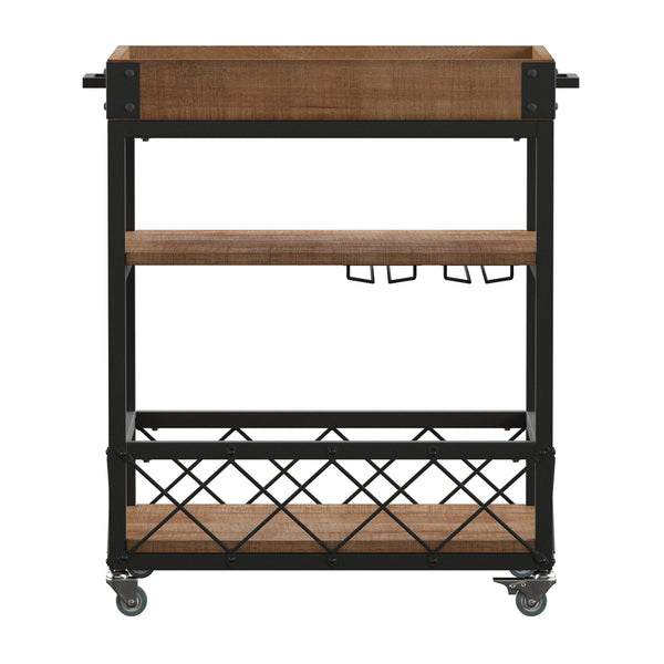 Homelegance By Top-Line Rafferty Rustic Serving Cart Oak Wood