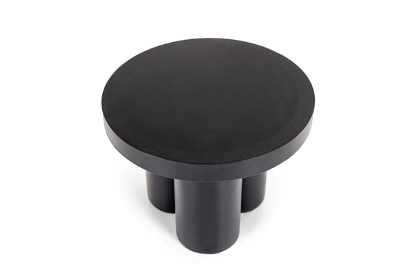 VIG Furniture Bruni Matte Black Concrete End Table — Sculptural Round Top, Industrial Durability, Outdoor Ready (23.5") VGGR-623860-BLK