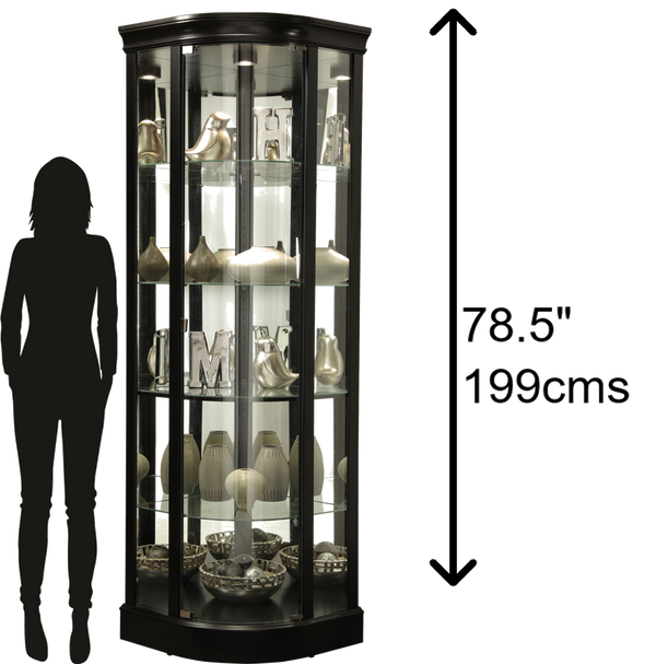 Hekman Furniture 680627 Marlowe Ii Curio Cabinet - Elegant Lighted Display With Adjustable Shelves & Modern Design Black Satin Marlowe Ii Corner Curio Cabinet 680627