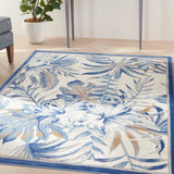 Nourison Pompeii PMP02 Machine Made Power-loomed Narrow Border Indoor Only Tropical  Rug Ivory Blue, Ivory Blue 70% Polypropylene,30% Polyester 99446882028