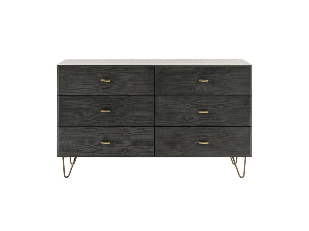 VIG Furniture Bryan Grey-Washed Ash Dresser With Brushed Gold Pulls — 6 Soft-Close Drawers, Mid-Century Modern Style VGMABR-82-GREY-DRS