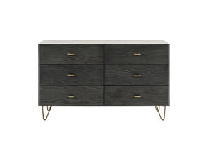 VIG Furniture Bryan Grey-Washed Ash Dresser With Brushed Gold Pulls — 6 Soft-Close Drawers, Mid-Century Modern Style VGMABR-82-GREY-DRS