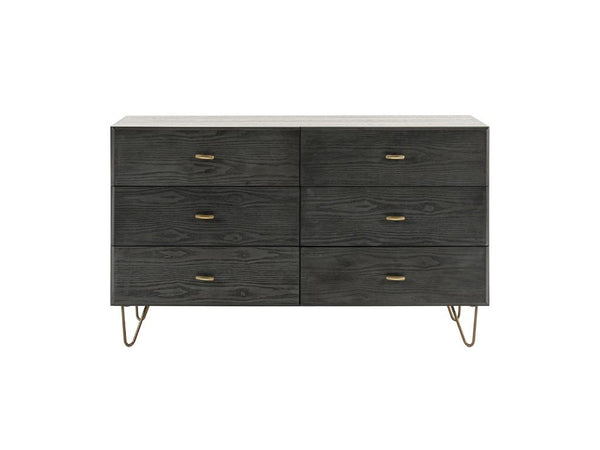 VIG Furniture Bryan Grey-Washed Ash Dresser With Brushed Gold Pulls — 6 Soft-Close Drawers, Mid-Century Modern Style VGMABR-82-GREY-DRS