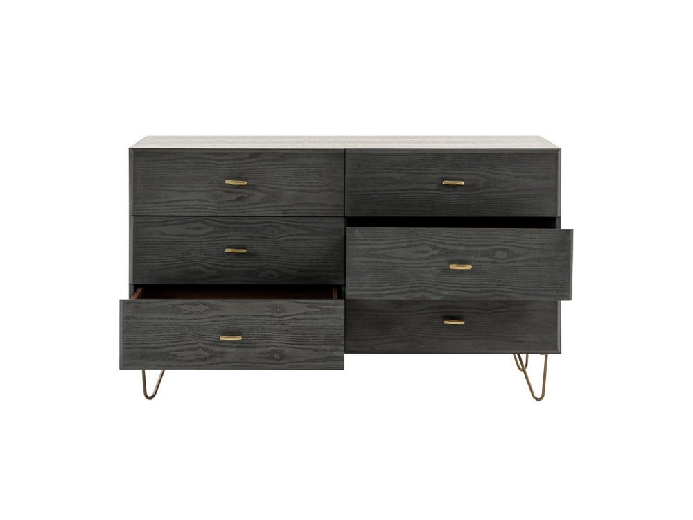 VIG Furniture Bryan Grey-Washed Ash Dresser With Brushed Gold Pulls — 6 Soft-Close Drawers, Mid-Century Modern Style VGMABR-82-GREY-DRS