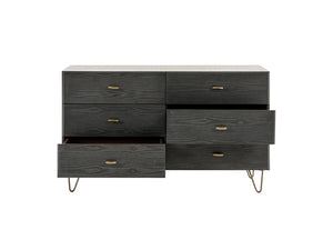 VIG Furniture Bryan Grey-Washed Ash Dresser With Brushed Gold Pulls — 6 Soft-Close Drawers, Mid-Century Modern Style VGMABR-82-GREY-DRS