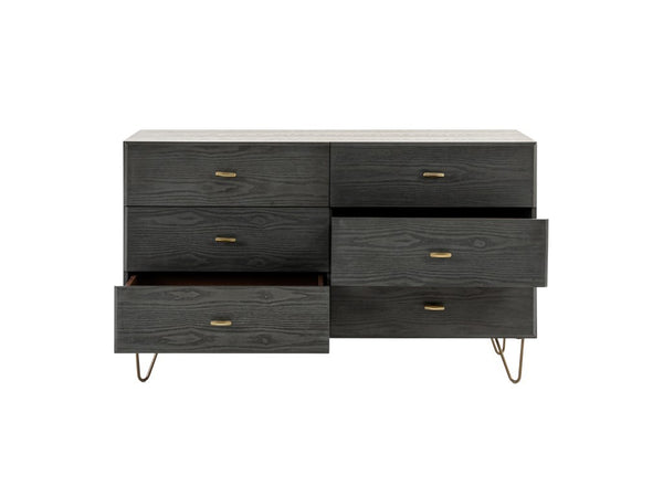 VIG Furniture Bryan Grey-Washed Ash Dresser With Brushed Gold Pulls — 6 Soft-Close Drawers, Mid-Century Modern Style VGMABR-82-GREY-DRS