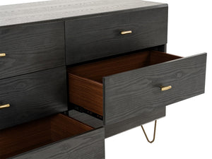 VIG Furniture Bryan Grey-Washed Ash Dresser With Brushed Gold Pulls — 6 Soft-Close Drawers, Mid-Century Modern Style VGMABR-82-GREY-DRS