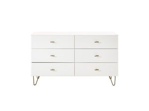 VIG Furniture Bryan White Dresser With 6 Soft-Close Drawers, Brushed Gold Pulls & Angled Legs For Modern Bedrooms VGMABR-82-WHT-DRS