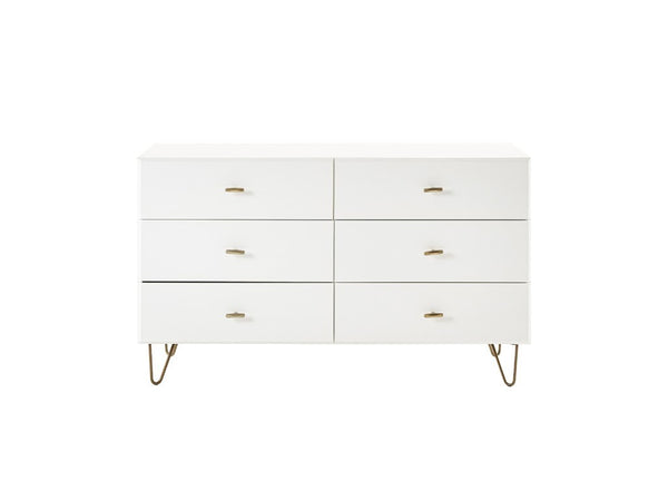 VIG Furniture Bryan White Dresser With 6 Soft-Close Drawers, Brushed Gold Pulls & Angled Legs For Modern Bedrooms VGMABR-82-WHT-DRS